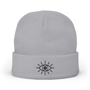 Eye Knit Beanie - Minimal Mystic Winter Embroidered Hat - Dipaliz - one Size / Gray - Beanies