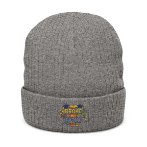 Ribbed Knit Beanie - Broke but Educated Embroidered - Dipaliz - one Size / Light Grey Melange - Beanies