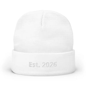 Hats - Knit Beanie Embroidered Est 2026 Soft Cotton-acrylic Blend - Dipaliz one Size / White