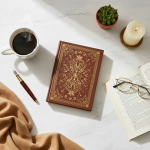 Antique Hardcover Journal - Embroidered Fleur Gold Detailing - Dipaliz - Journals