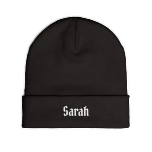 Gothic Script Knit Hat - Embroidered Name Beanie - Dipaliz - Beanies