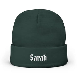 Gothic Script Knit Hat - Embroidered Name Beanie - Dipaliz - one Size / Dark Green - Beanies
