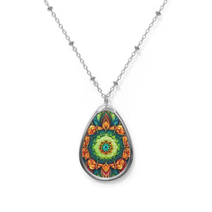 Vibrant Oval Necklace - Emerald and Orange Zinc Alloy - Dipaliz - Necklaces