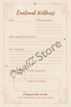 Digital Downloads - Emotional Wellness Journal Printable for Self Care - Dipaliz