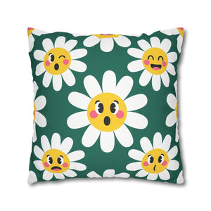 Emotive Daisy Throw Pillowcase, Cute Emoji Flower Decorative Pillow Cover - Pillowcases