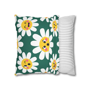 Cartoon daisies on a flat green field, DipaliZ pillow cover artwork