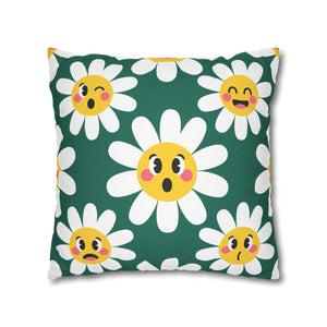 Emotive Daisy Throw Pillowcase, Cute Emoji Flower Decorative Pillow Cover - Pillowcases