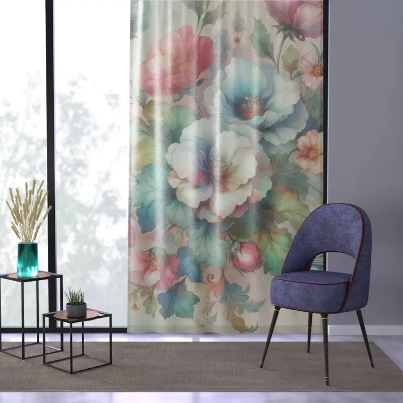 Vibrant Watercolor Blooms Curtain by Dipaliz - Sheer / White / 50’’ × 84’’ Home Decor