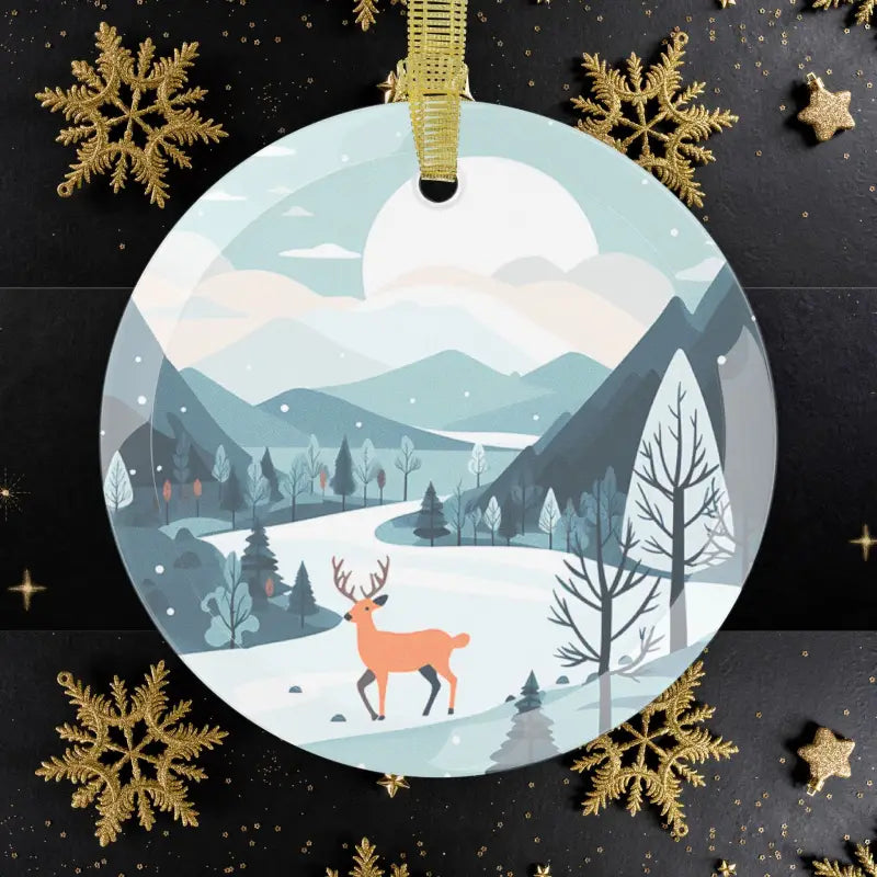 Winter Glass Ornaments: Reindeer Magic with Beveled Edges - 1 Pc / Round / one Size Home Decor