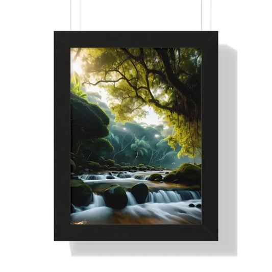 Mesmerizing Vertical Cascade Waterfall Framed Poster - 12″ x 16″ / Black