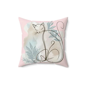 Spun Polyester Square Pillow - Plush Cat Design - Dipaliz - 16’’ × - Throw Pillows