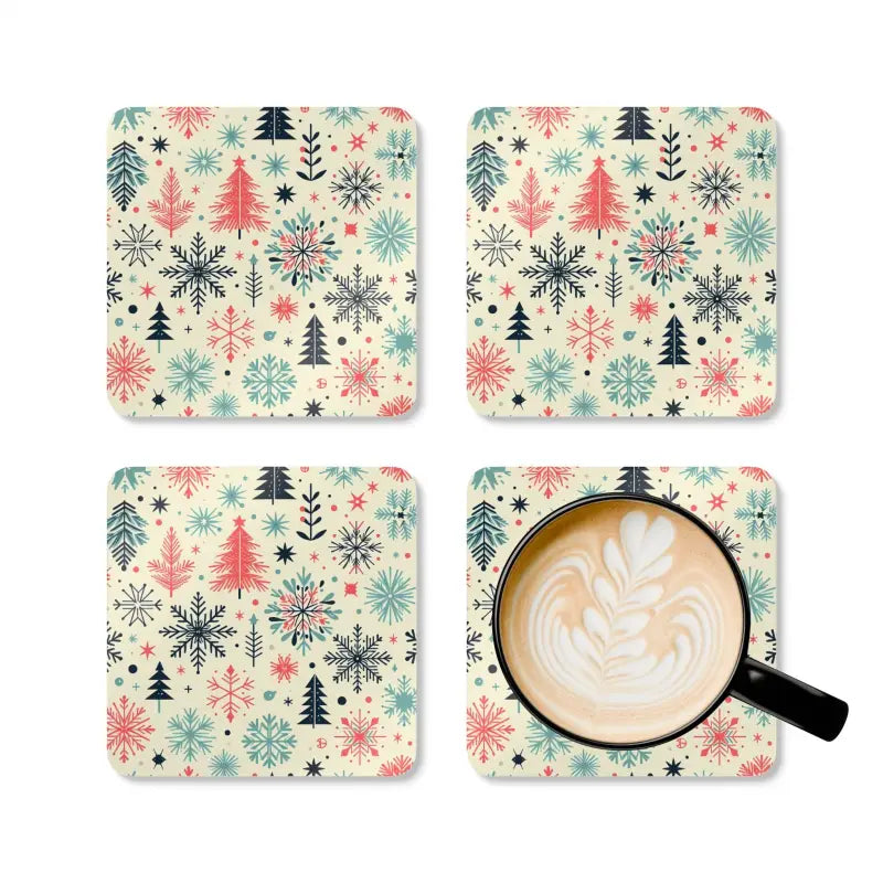 Festive Christmas Snowflake Corkwood Coaster Set! - Cork / 3.75’’ × / Square Home Decor