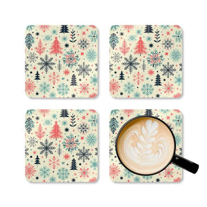 Festive Christmas Snowflake Corkwood Coaster Set - Dipaliz - Cork / 3.75’’ × / Square - Coasters