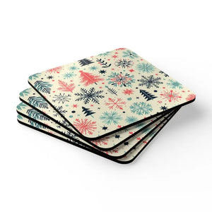Festive Christmas Snowflake Corkwood Coaster Set - Dipaliz - Cork / 3.75’’ × / Square - Coasters