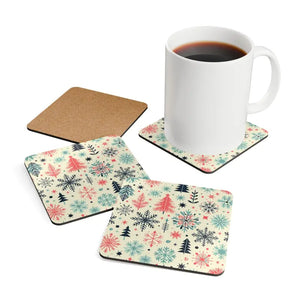 Festive Christmas Snowflake Corkwood Coaster Set - Dipaliz - Cork / 3.75’’ × / Square - Coasters