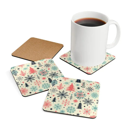 Festive Christmas Snowflake Corkwood Coaster Set! - Cork / 3.75’’ × / Square Home Decor