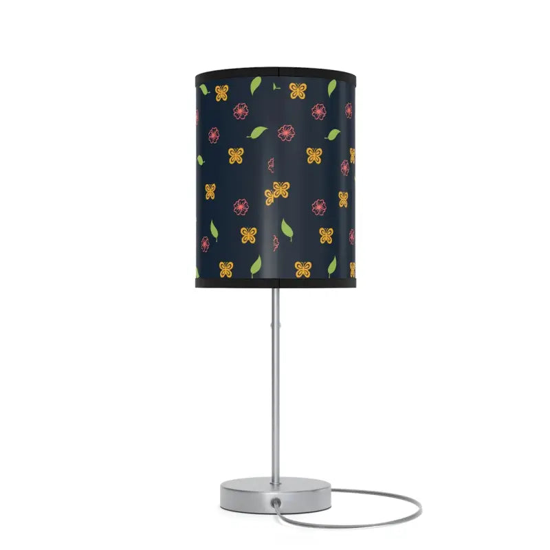 Enchanting Blue Floral Steel Lamp with Butterflies - Home Decor