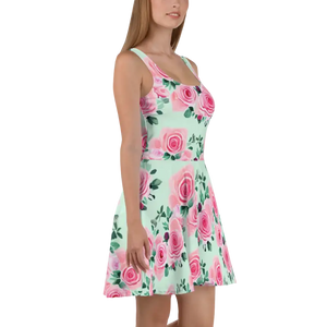 Skater Dress Pink Pastel Rose Flowers Enchanted Twirl Dipaliz - Dresses