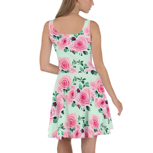 Skater Dress Pink Pastel Rose Flowers Enchanted Twirl Dipaliz - Dresses