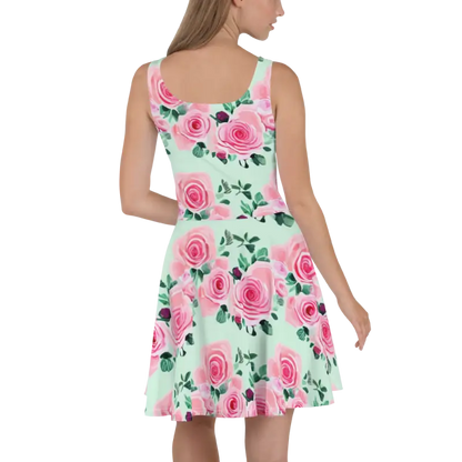 Twirl in Style with Pink Pastel Rose Skater Dress Enchantment - Dresses