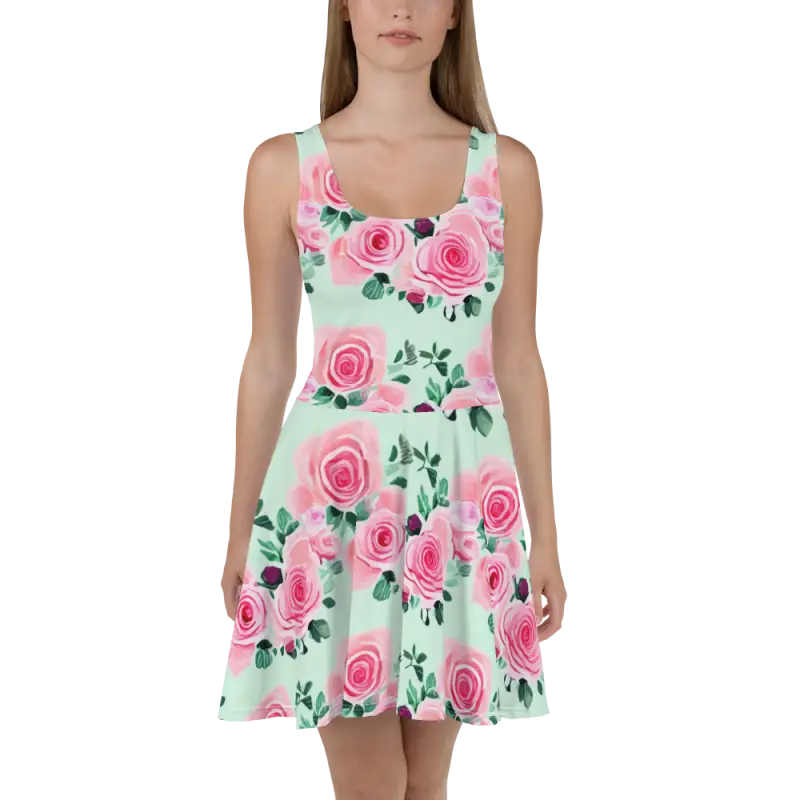 Twirl in Style with Pink Pastel Rose Skater Dress Enchantment - Xs Dresses