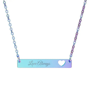 Personalized Cutout Heart Bar Necklace - Engravable Love Jewelry - Dipaliz - one Size / Rainbow Pvd Coating