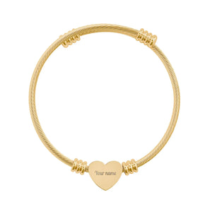 Personalized Engravable Heart Cuff - Wire Bangle - Dipaliz - Bracelets