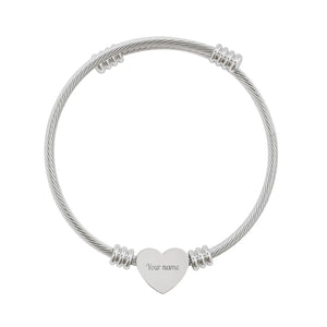 Personalized Engravable Heart Cuff - Wire Bangle - Dipaliz - Bracelets