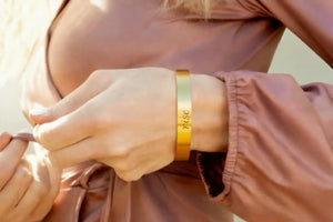 Polished Engraved Gold Cuff - Rise Inspirational Bracelet - Dipaliz - Bracelets