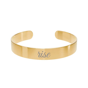 Polished Engraved Gold Cuff - Rise Inspirational Bracelet - Dipaliz - Bracelets