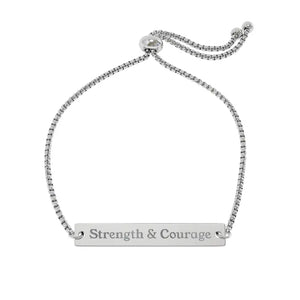Accessories - Adjustable Bar Bracelet Engraved Courage Strength - Dipaliz Stainless Steel / one Size