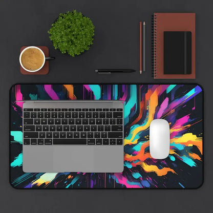 Elevate your Desk with a Vibrant Digital Glitch Art Mat - 12’’ × 22’’ Computer Accessories