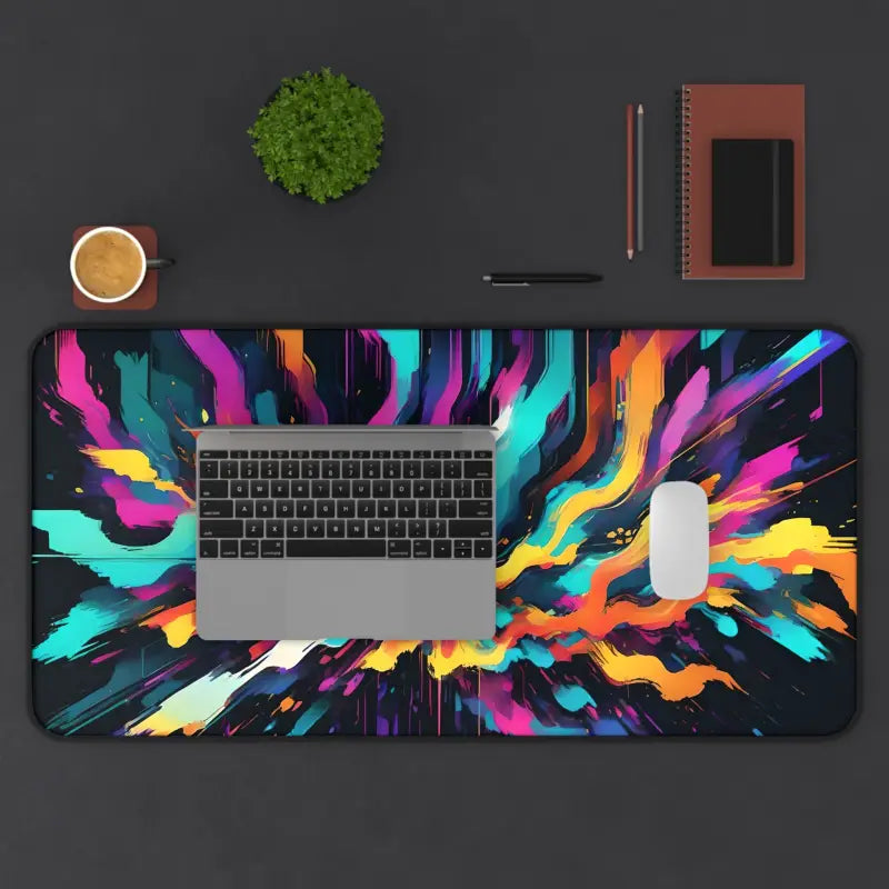 Elevate your Desk with a Vibrant Digital Glitch Art Mat - 15.5’’ × 31’’ Computer Accessories