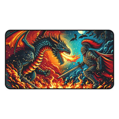 Epic Dragon and Warrior Battle Desk Mat for Intense Gaming - 12’’ × 22’’ Computer Accessories