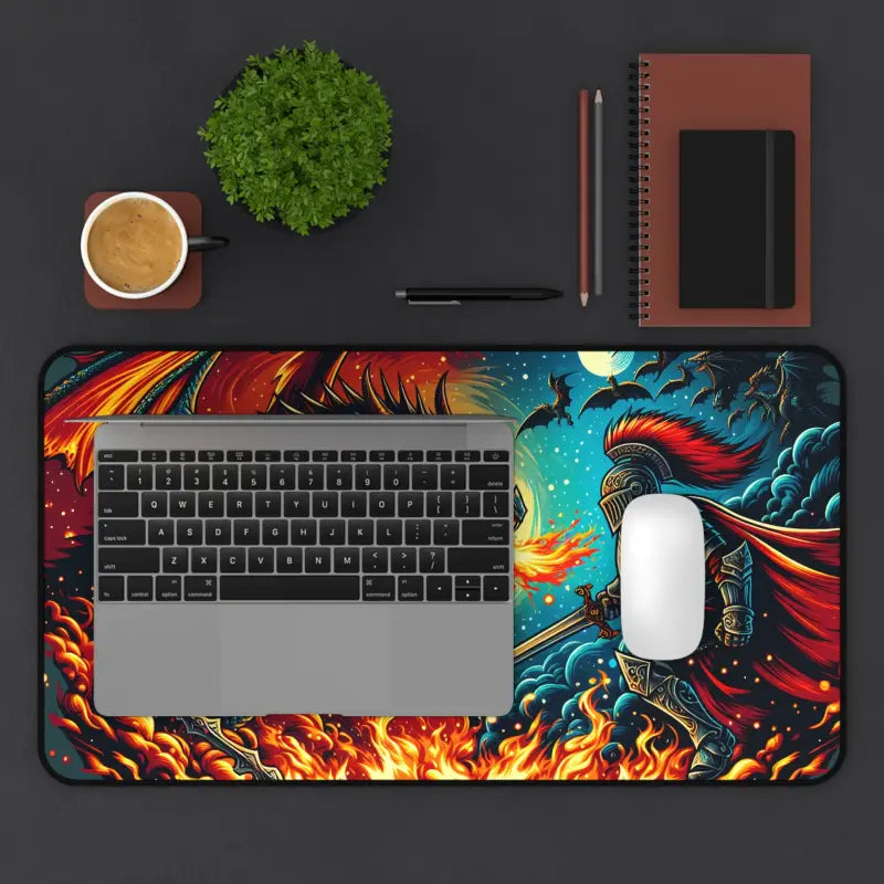 Epic Dragon and Warrior Battle Desk Mat for Intense Gaming - Computer Accessories