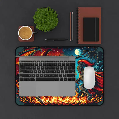 Epic Dragon and Warrior Battle Desk Mat for Intense Gaming - Computer Accessories