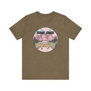 Travel Junkie T-shirt - Adventure Outdoors Gear - Dipaliz - Heather Olive / s - T-shirts
