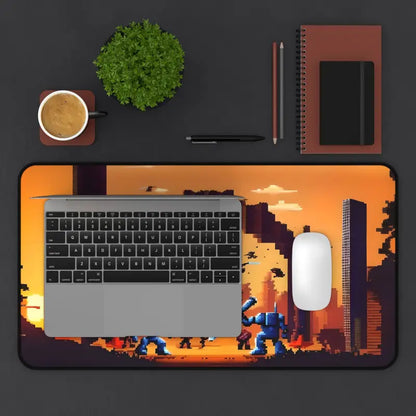 Epic Pixelated Battle Scene Desk Mat for Gamers - 12’’ × 22’’ Computer Accessories