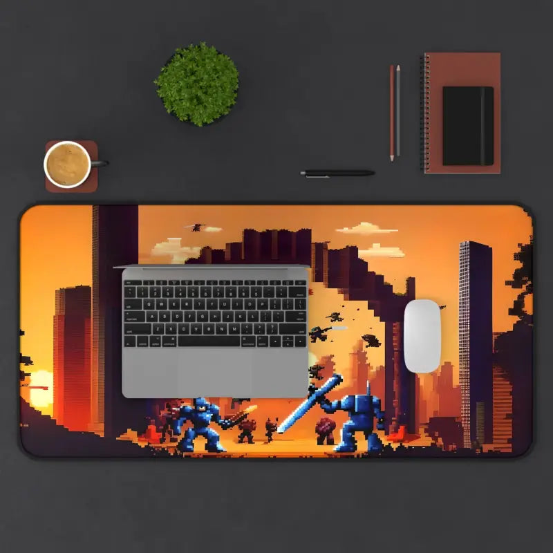 Epic Pixelated Battle Scene Desk Mat for Gamers - 15.5’’ × 31’’ Computer Accessories