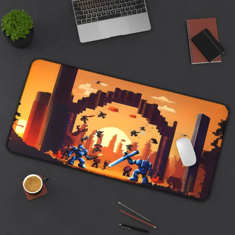 Epic Pixelated Battle Scene Desk Mat for Gamers - Computer Accessories