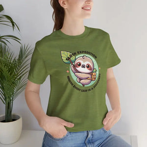 Sloth Expedition Short Sleeve Tee Adventure Comfort Style - Dipaliz - Heather Green / s - T-shirts