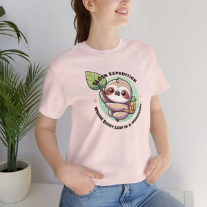 Sloth Expedition Short Sleeve Tee Adventure Comfort Style - Dipaliz - Soft Pink / s - T-shirts