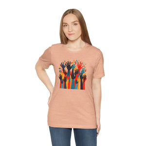 Jersey Short Sleeve Diversity Tee - Cozy Colored Hand Design - Dipaliz - Heather Peach / s - T-shirts