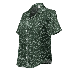 Eucalyptus Leaves Short Sleeve Pajama Top Silky Loungewear Dipaliz - Clothing Tops