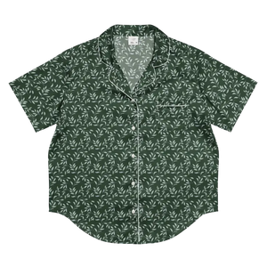 Eucalyptus Leaves Short Sleeve Pajama Top Silky Loungewear Dipaliz - Clothing Tops
