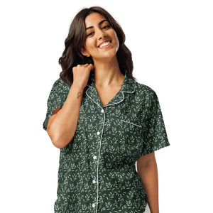 Eucalyptus Leaves Short Sleeve Pajama Top Silky Loungewear Dipaliz - Clothing Tops