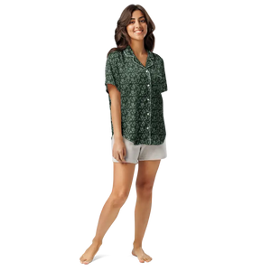 Eucalyptus Leaves Short Sleeve Pajama Top Silky Loungewear Dipaliz - Xs - Clothing Tops