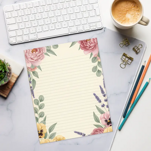 Notepads - Lavender Floral Ruled Notepad - Eucalyptus Ranunculus - Dipaliz
