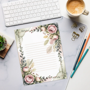 Floral Eucalyptus Rose Notepad - Letter Size - Dipaliz - Notepads