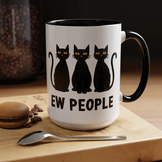 Ew People Mug: Perfect Introvert Coffee Mug for Cat Lovers - 15oz / Black